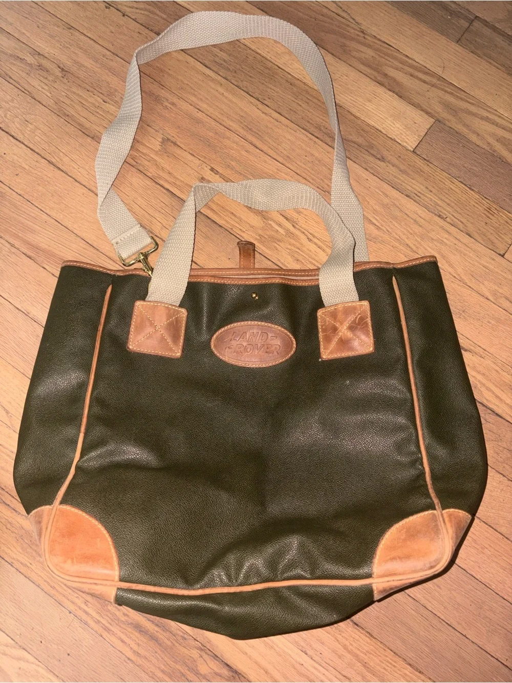 Olive Green & Tan Leather-Trim Land Rover Tote Bag